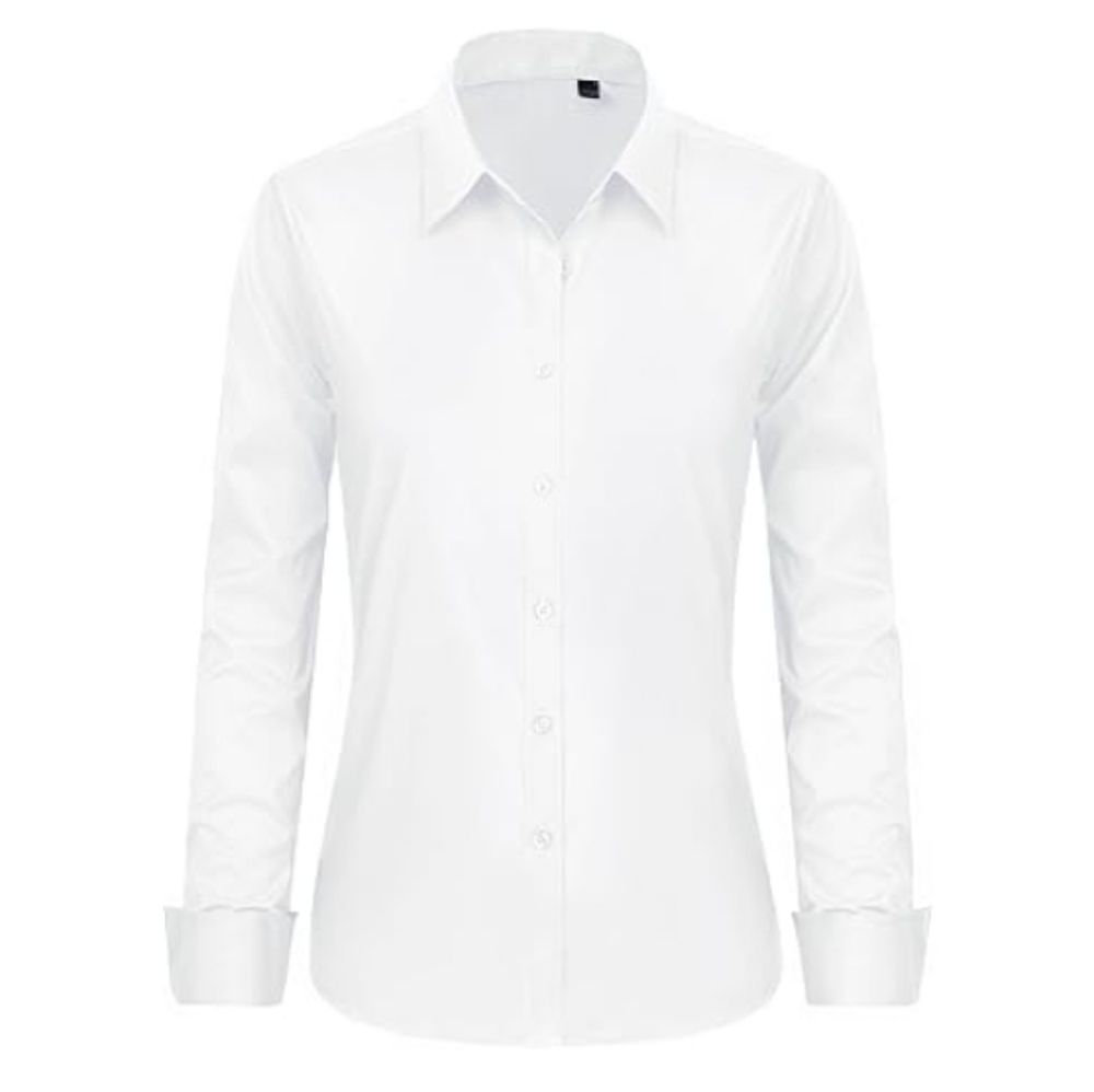 Button Down Long Sleeve Stretch Solid Work Shirt White